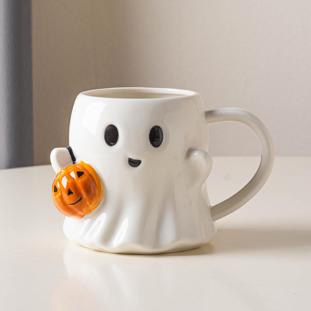 600ML Cute Ghost Water Cup Halloween Pumpkin Ghost Face Ceramic Mug Couple Afternoon Tea Coffee Cup Drinking Set Halloween Gifts