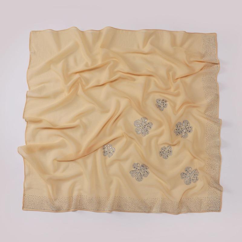 Women S Floral Rhinestone Chiffon Square Scarf For All Seasons