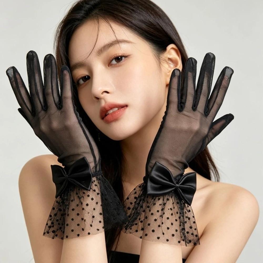 Lace Dinner Gloves Bow Wedding Dress Gloves Elegant Lace Gloves Party