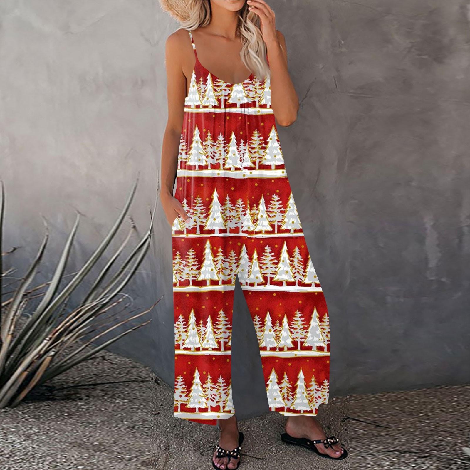 

Женский рождественский принтованный комбинезон, свободный, с регулируемыми подтяжками XL киноварь