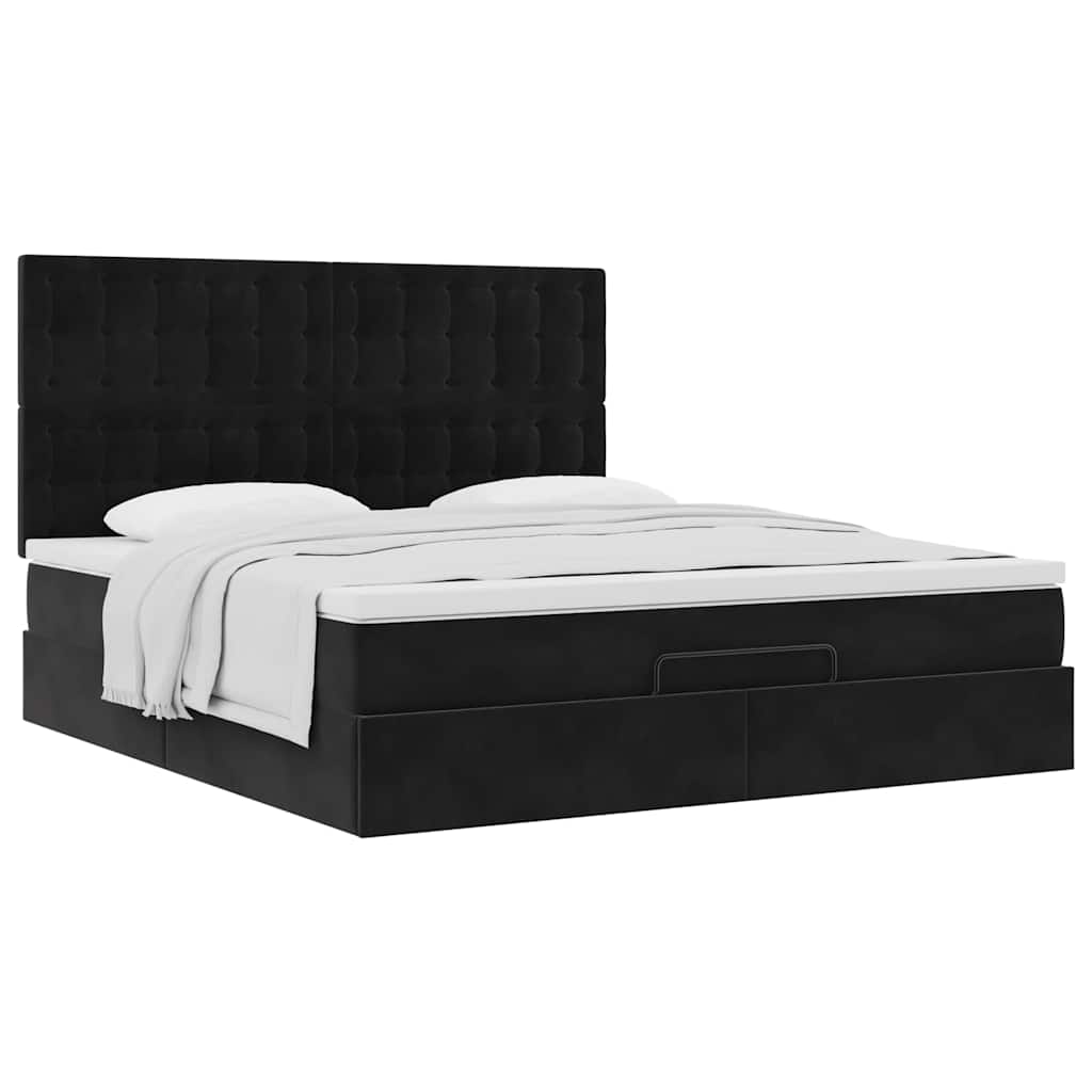 Ottoman Bed with Mattresses Black 160x200 cm Velvet