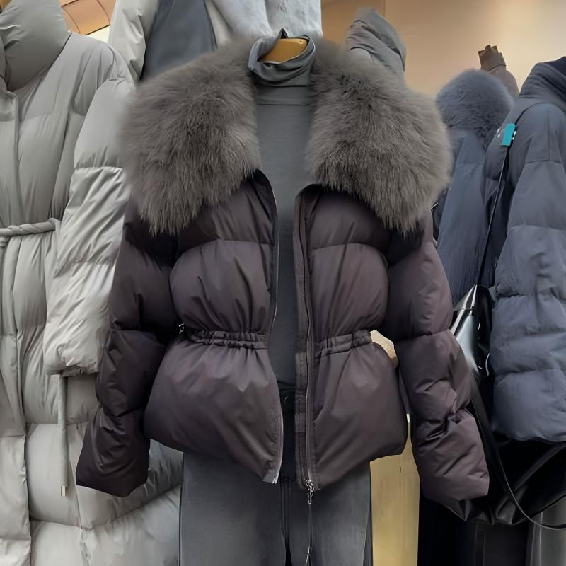 

Женский зимний пуховик с лацканами из лисьего меха, свободный пуховик с завязкой на талии S