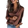 Modna luźna damska koszula z długim rękawem, damska elegancka satynowa bluzka z kołnierzykiem, casualowy top, gładki kolor, biurowa, damska, słodka, wiosenna, jesienna odzież