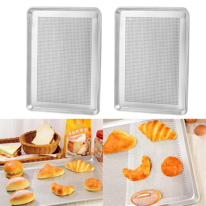 2Pcs Perforated Bakings Tray Aluminum Sheet Cake Pans Heat Resistance Bakewares NonStick Pizza Pans for Oven Toaster Bakings