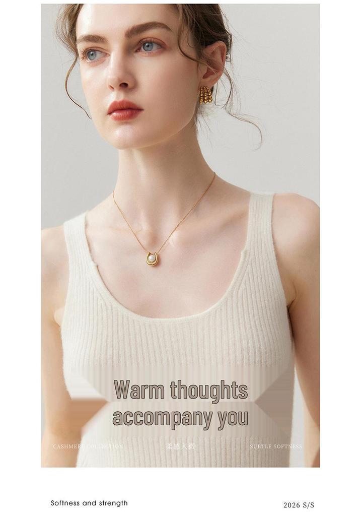 Lekasha 100% Pure Cashmere V-Neck Slim-Fit Ribbed Camisole Base Layer