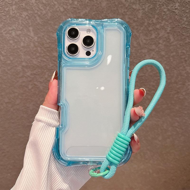 3-in-1 Thick Four-corner Airbag Anti-drop Hand Lanyard Case For iPhone 16 Pro Max 16e 15 + 14 Plus 13 12 11 Protect Cover