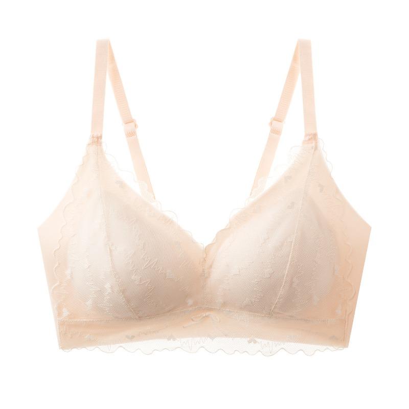 Cream Lace Wireless Bra with High Side Panels for Side Fat Control