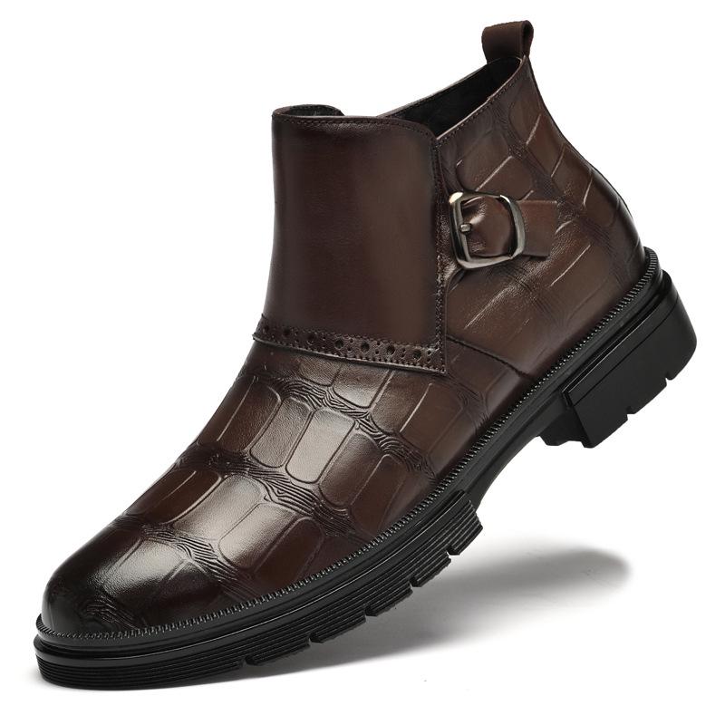 Men s Winter Leather Martin Boots with Crocodile Pattern and Wool Lining 41