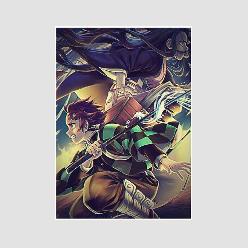 

Японский комикс фильм «Убийца демонов» поезд «Муген» аниме-постеры Kimetsu No Yaiba Белый бумажный постер Художественная роспись настенное украшение Фреска Домашний декор 42x30cm