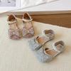 Girls' Leather Shoes New Rhinestone Single Shoes Fashionable Girls' Bow Princess Shoes Children's Toe Cap Crystal Sandals