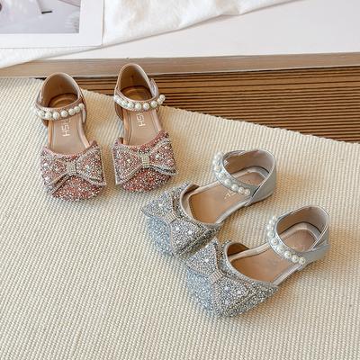Mädchen Lederschuhe Neue Strass-Single-Schuhe Modische Mädchen Schleife Prinzessin Schuhe Kinder Zehenkappe Kristall Sandalen