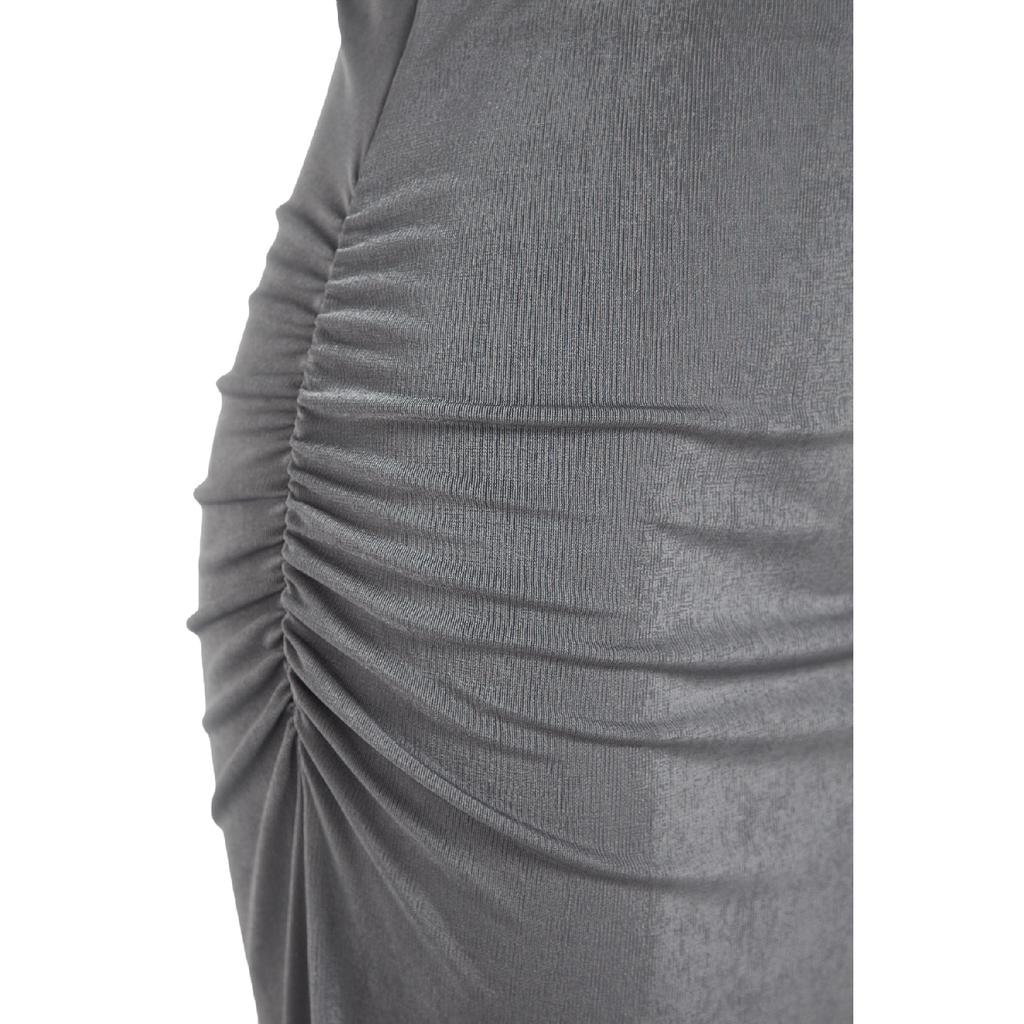 Navy Blue Premium Shiny Surface And Soft Textured Draped Maxi Knitted Skirt Twoaw24et00090