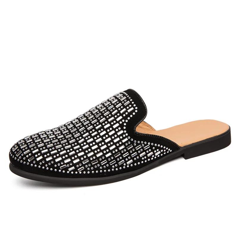 

Модная обувь полуботинки мужские Дизайн Англия Повседневные дышащие лоферы Банкет Выпускной Хрустальная летняя обувь Слипоны Тапочки Кроссовки 38 белый