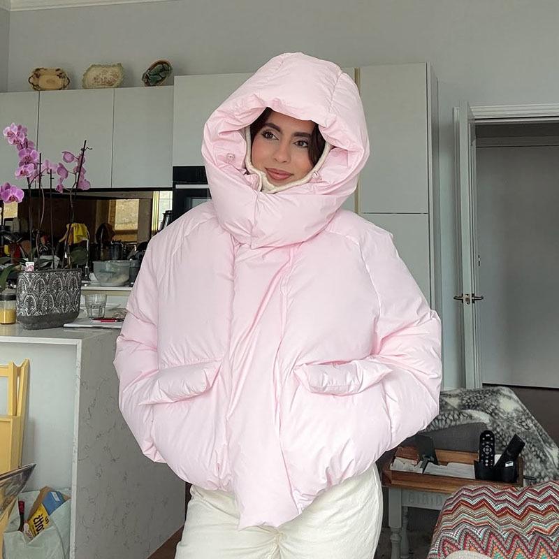 

2025 Winter Resort Style Korean Sweet Hooded Cotton Jacket Small