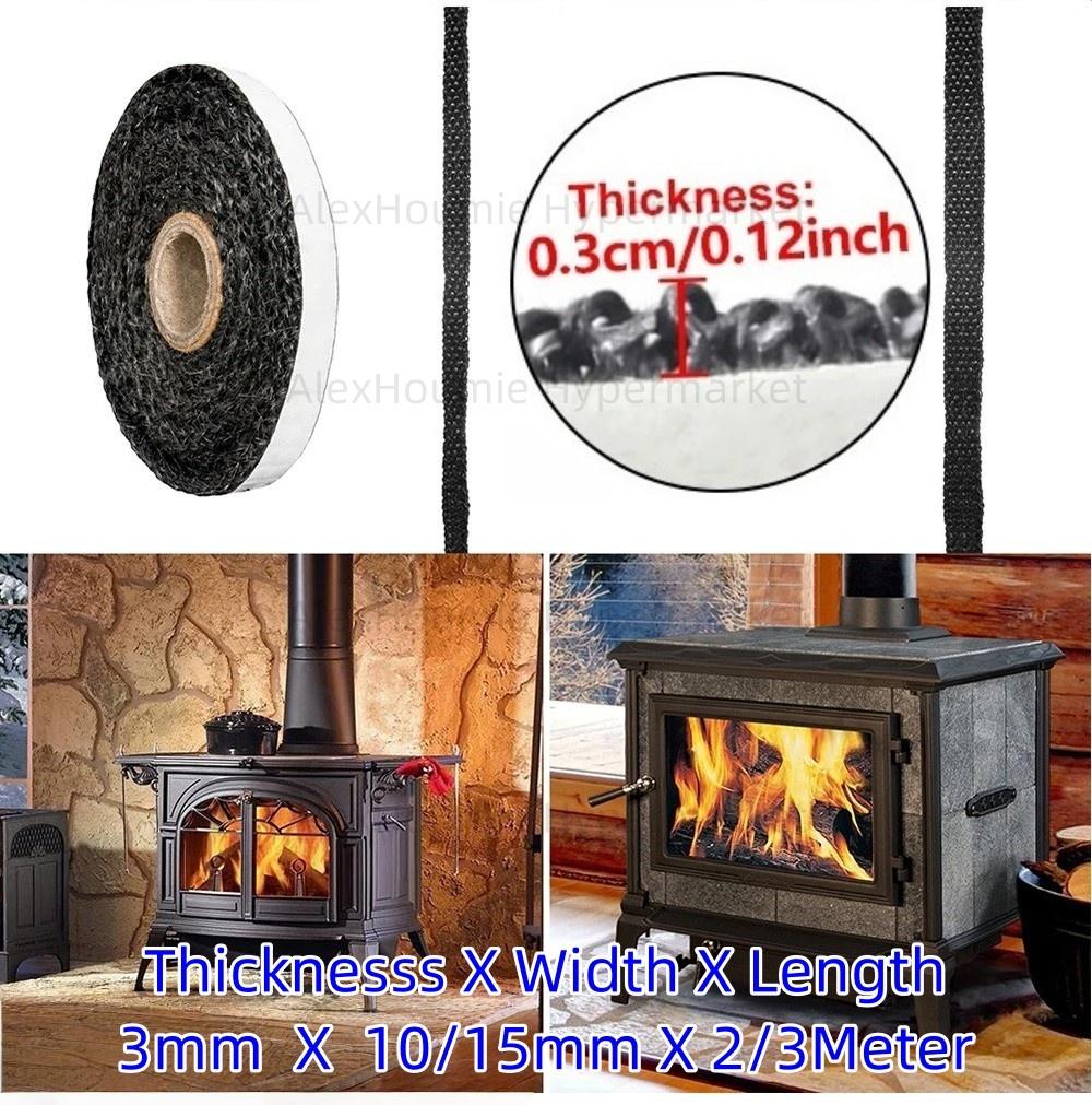 3mm Thickness Black Log Burner Stove Rope Fireproof Self-Adhesive Glass Fiber Fireplace Door Sealing Replacement Gasket Tape