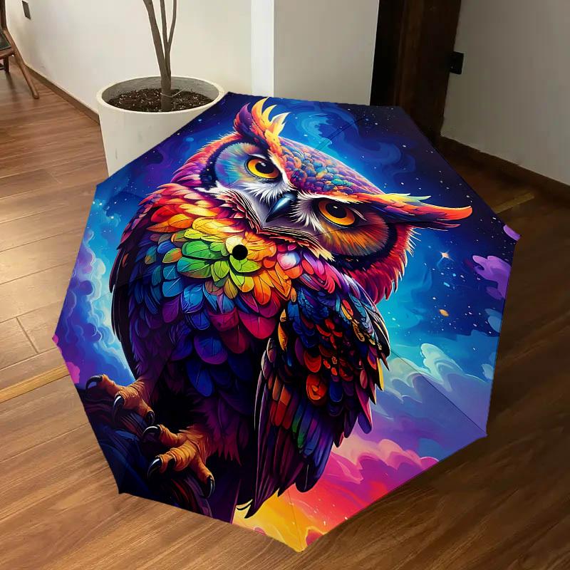 1PC Colorful Owl Fantasy Umbrella-8-Rib Reinforced, Automatic Open, Lightweight & Durable, Cute Fashion Accessory for Outdoor-W113
