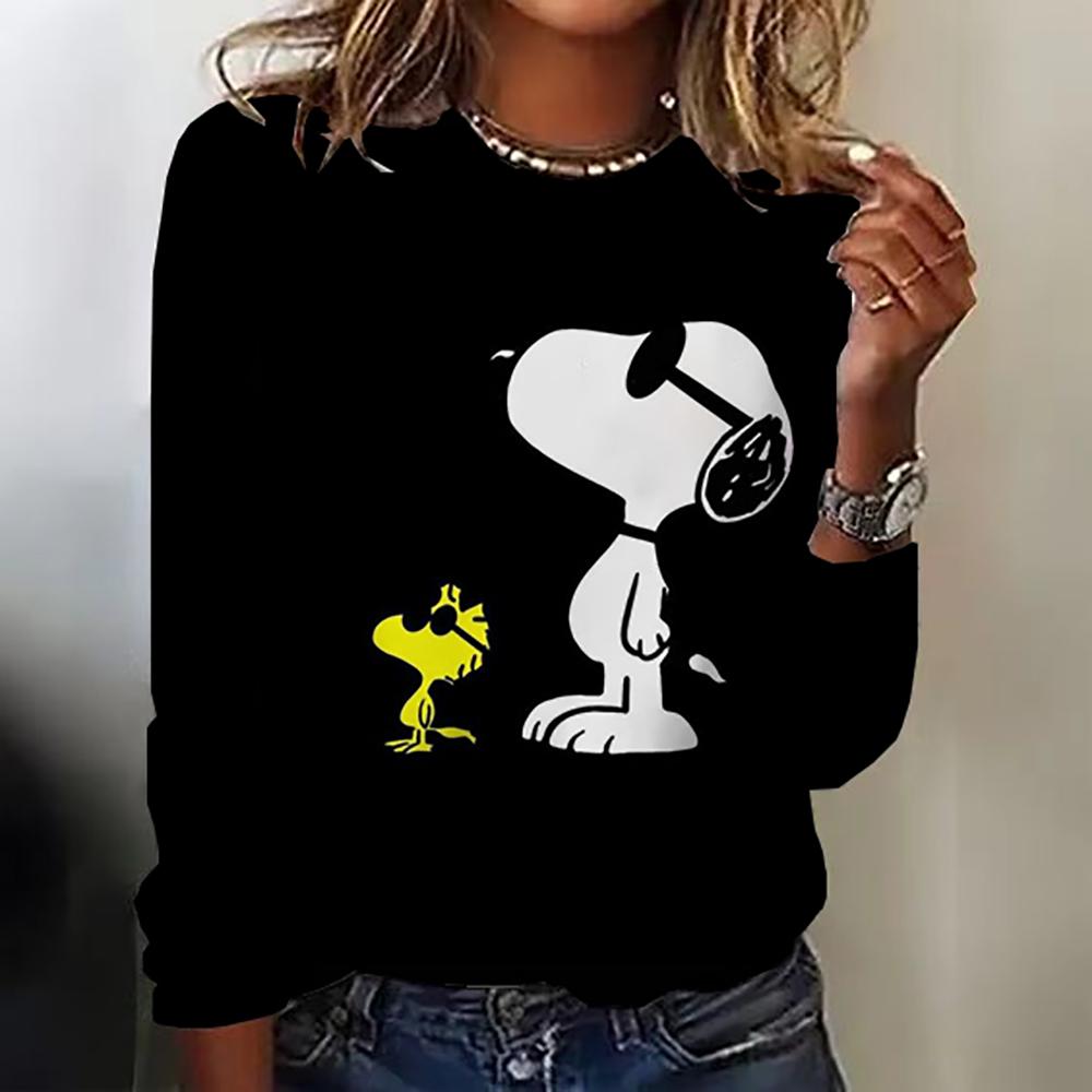 Snoopy Anime Collaboration 2025 Autumn New Women's Long-Sleeve T-Shirt Loose Round-Neck Top