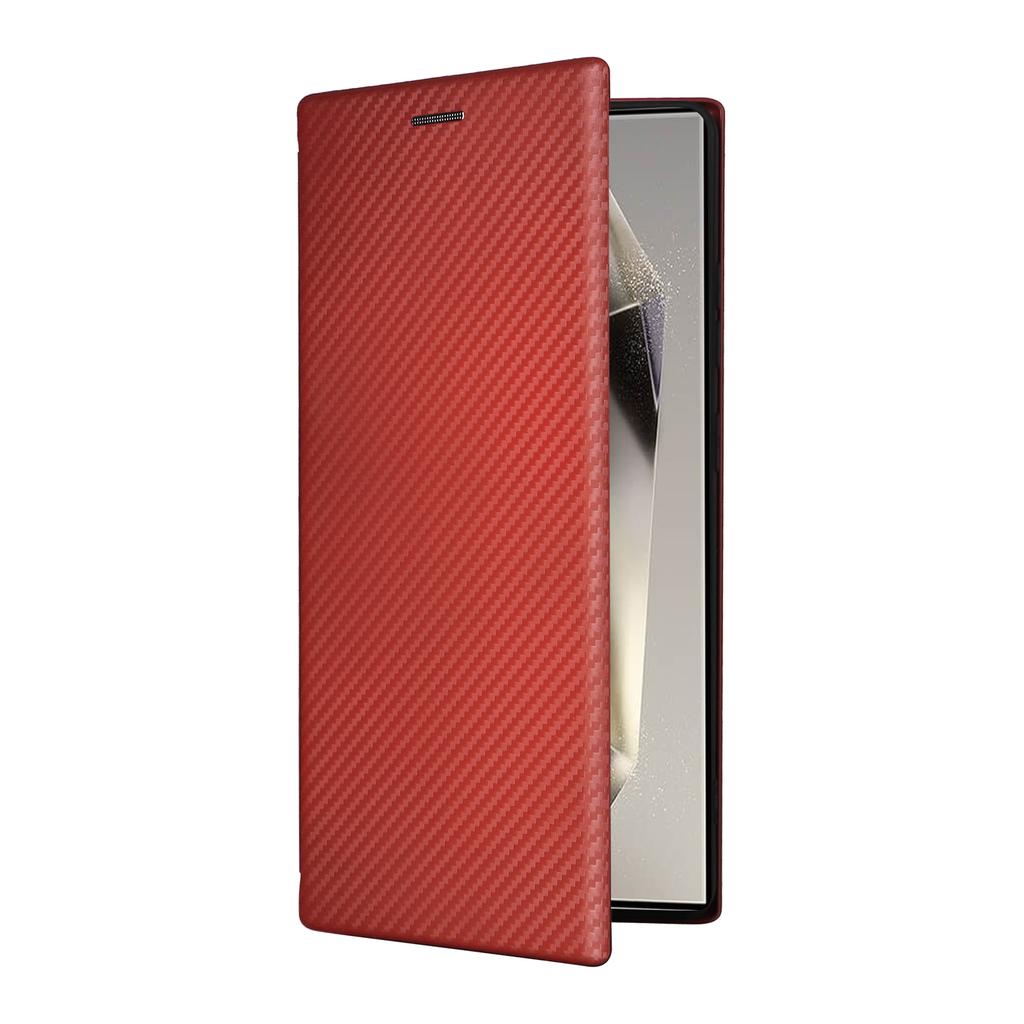 For Samsung Galaxy S25 Ultra Case Carbon Fiber Texture Drop-Proof PU Leather Phone Cover