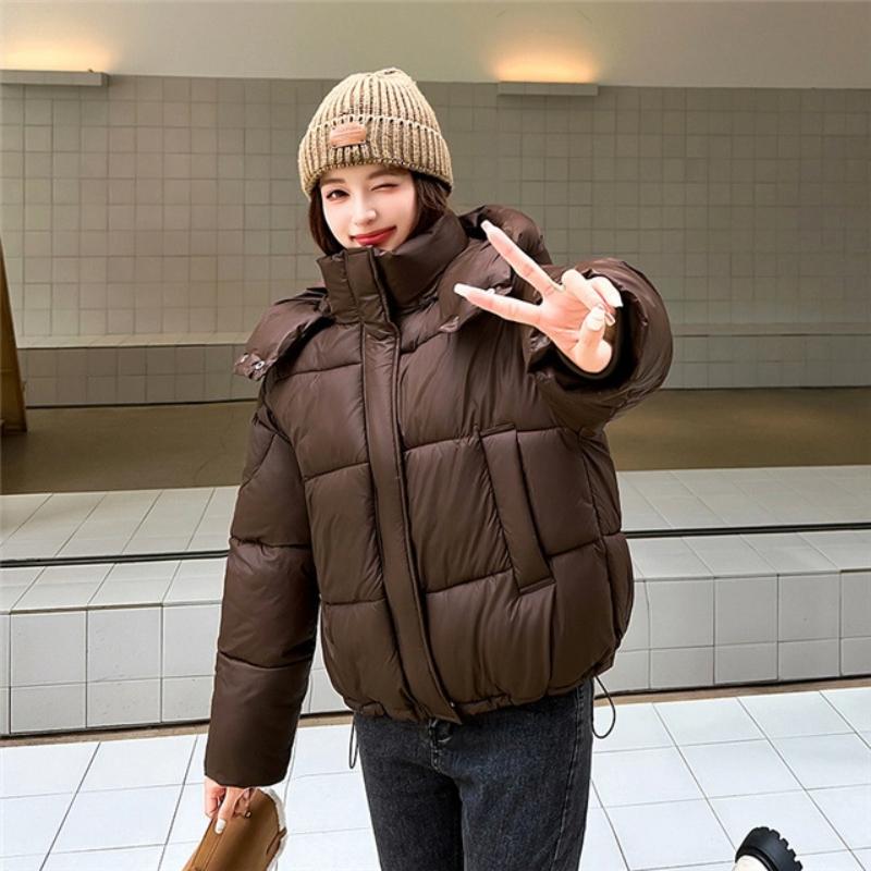 Women’s Short Detachable Hood Windproof Thicken Warm Winter Jacket With Raglan Sleeves