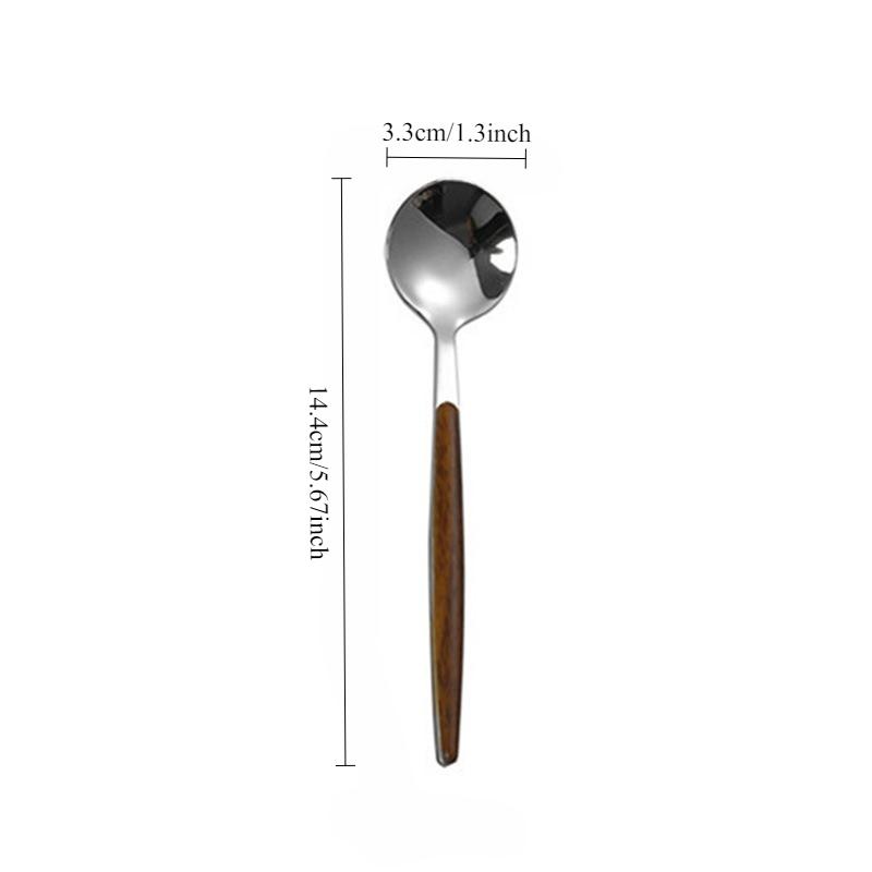 Imitation Wood Grain Handle Stainless Steel Spoon Dinnerware Western Tableware Tea Spoon Household  Dessert Coffee Spoon