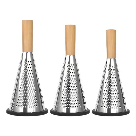 Vertical Cone Cheese Grater, Food Grade Stainless Steel Shredder for Parmesan, Wood Handle Vegetable Fruit Planer