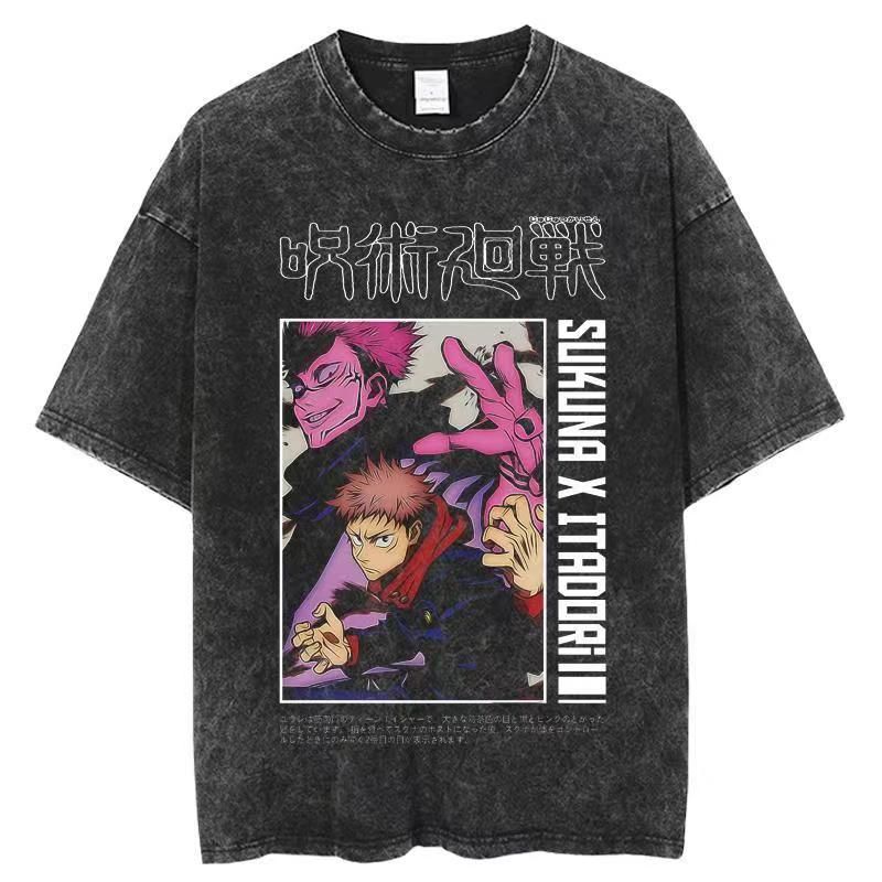 

Мужские женские винтажные футболки оверсайз из стираного хлопка в стиле японского аниме, уличная одежда, летняя футболка с коротким рукавом, свободные хлопковые топы 3XL