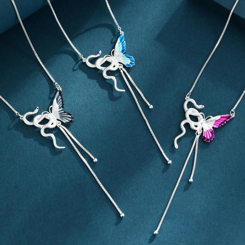 

Delicate Charm Butterfly Necklace With Eyecatching Colors And Elegant Titanium Steel Finish Gradient Blue