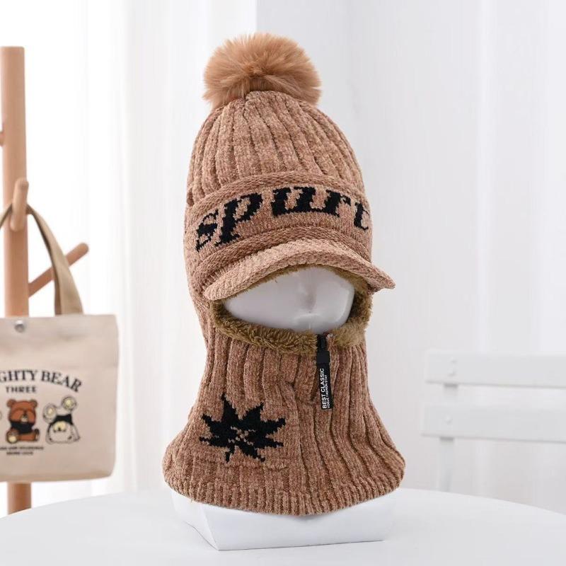 Thickened wool cap, fleece ear protectors, knitted hat, wool knitted cold-proof one-piece cycling windproof women's hat
