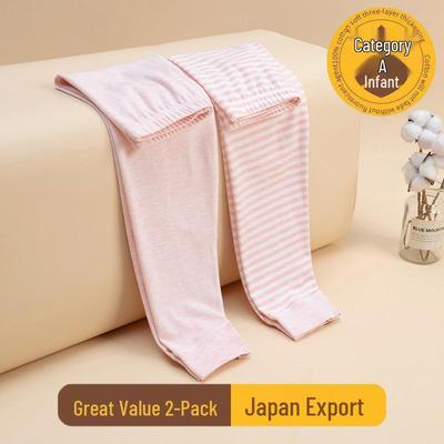 2 Pairs Kids Unisex Cotton Thermal Pants - Japanese Style for Spring, Autumn, Winter - Medium & Large