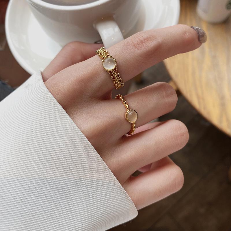 Elegant Women's Gold Ring with Cat's Eye Stone and Braided Open Design - Unique Birthday Jewelry