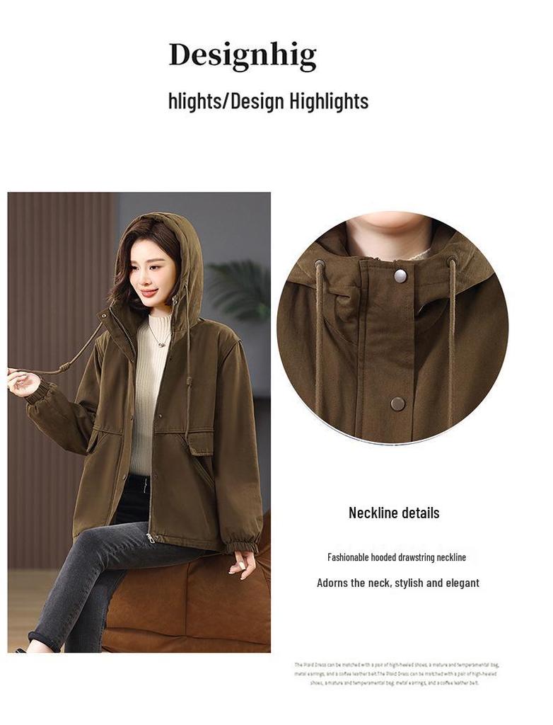 Women's 2024 Mid-Length Hooded Cotton Parka - Fleece-Lined, Solid Color, Casual Loose Fit, Winter Coat
