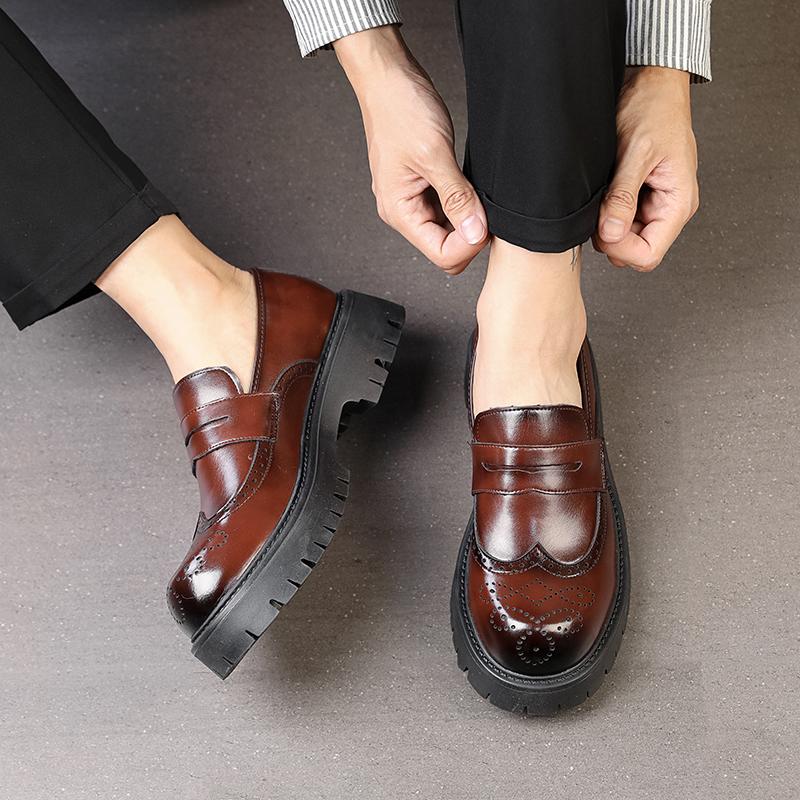Italian Brand Men'S Brogue Shoes Thick Soled Height Increasing Business Casual Shoes Elegant Classic Men'S Banquet Suit Shoes