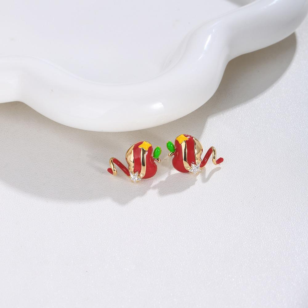 1Pair Premium Sense Flash Party Series Apple Stud Earrings Fashion Temperament Earrings