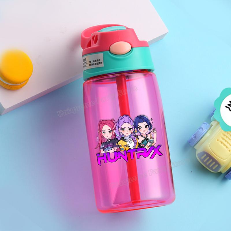 KPop Demon Hunters Kids Water Bottle Outdoors Sport Zoey Mira Rumi Girl Straw Cup Portable Plastics Drink Bottle Birthday Gift