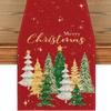 Festive Snowman Christmas Tree Table Runner Home Kitchen Dining Tablecloth for Party Decoration