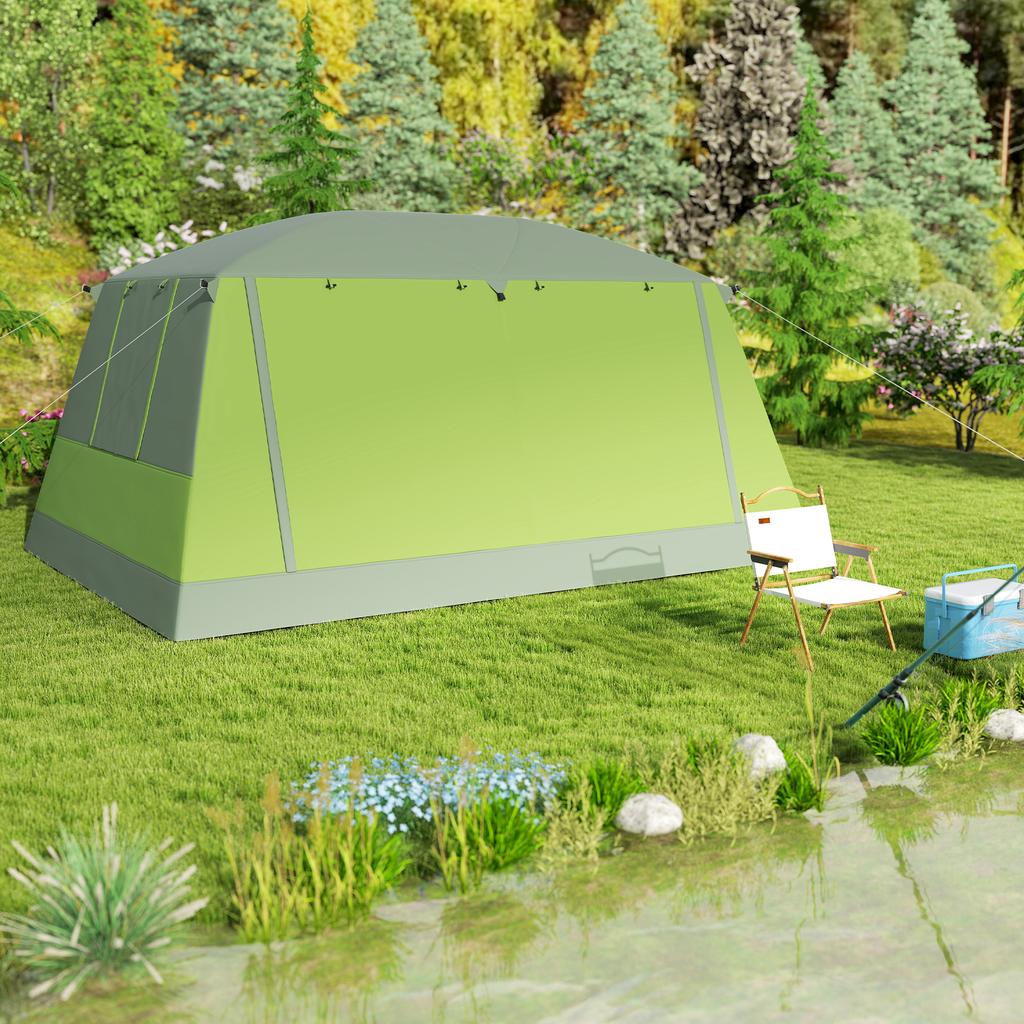Tunnel Tent Camping Shelter W/ Porch, Two Rooms, Lamp Hook, Portable Carry Bag