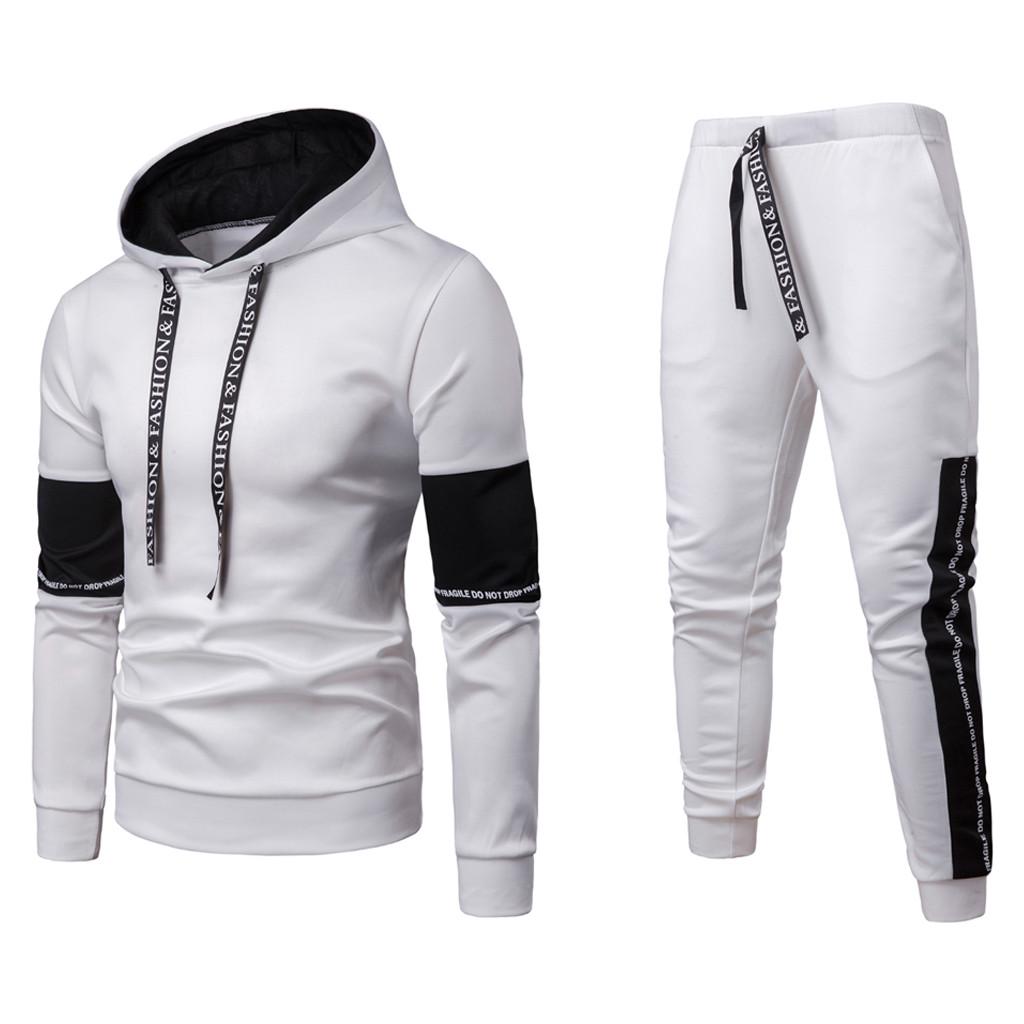 Men's  Winter Patchwork Sweatshirt Top Pants Sets Sport Suit Tracksuit