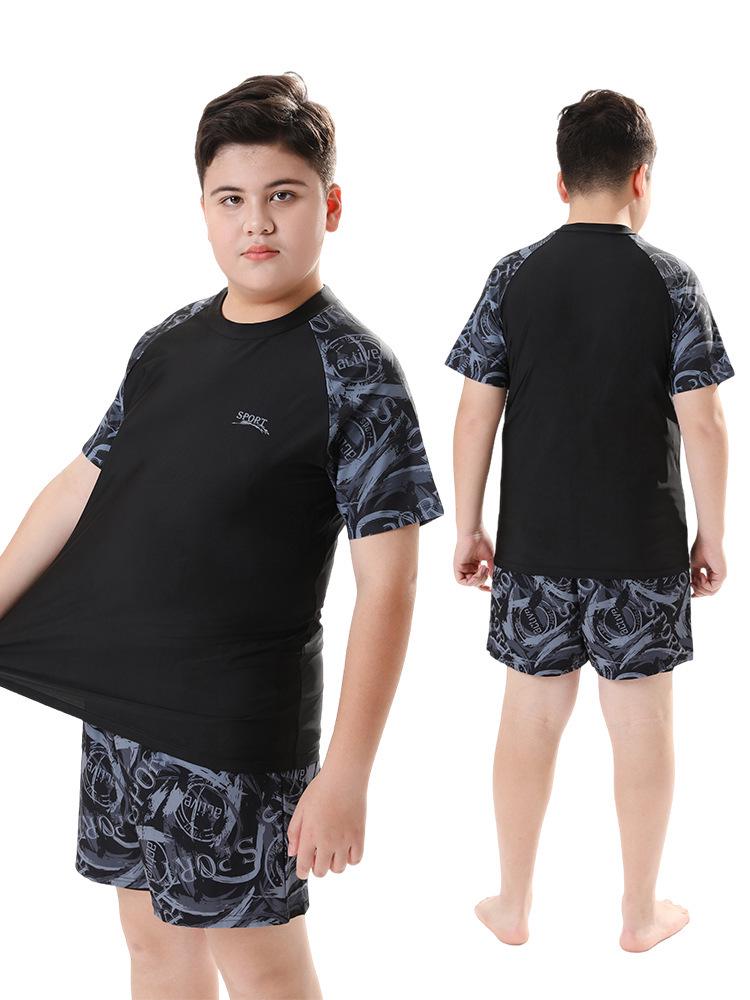 Boys' High-Elastic Quick-Dry Swimsuit Set - Anti-Embarrassment, Two-Piece Beachwear for Tweens and Teens