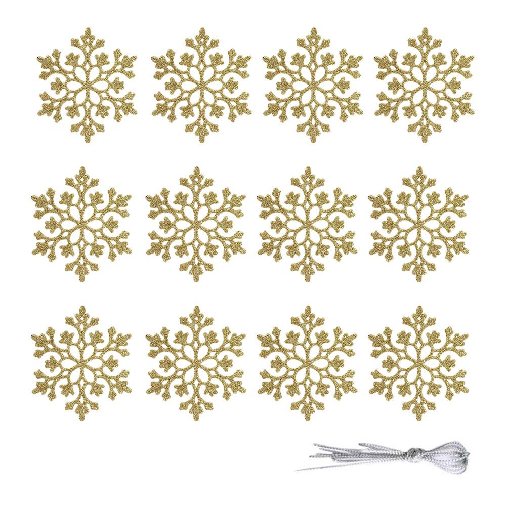Christmas Snowflake Ornaments, 12pcs Plastic Glitter Snow Flakes Ornaments Xmas Tree Pendant Snowflake for Christmas Tree Decor