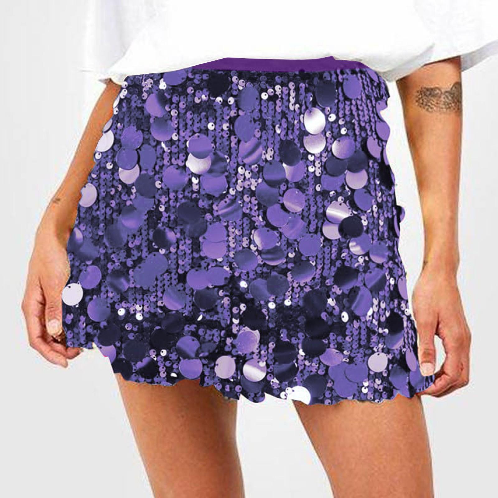 

Женская юбка с высокой талией, сексуальная, расшитая бисером и пайетками, юбка на бедрах, короткая юбка, короткая юбка S фиолетовый