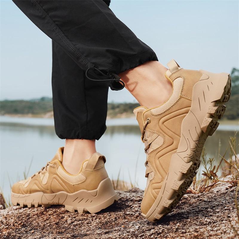 Fashion Brand Outdoor Men Hiking Shoes High-quality Anti Slip Sports Leather Casual Shoes Fashion Thick Soled Comfort Soft Walking Boots