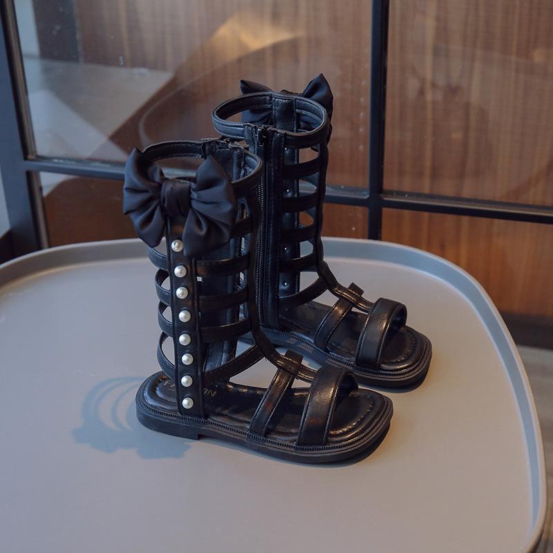 

Летние новые модные полые детские римские сандалии с бантом для девочек, с открытым носком, высокие классные ботинки Classmate 30 чёрный
