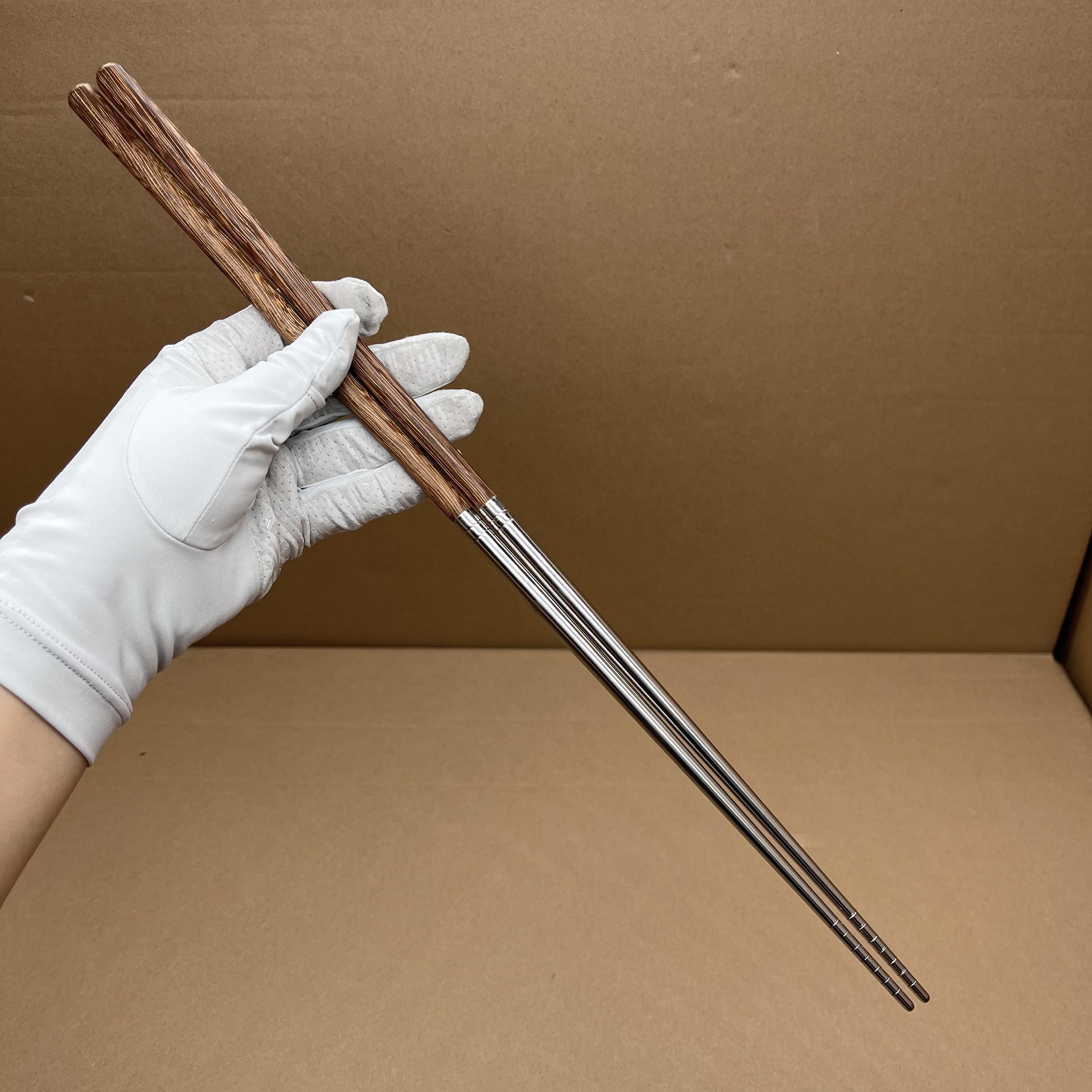 

304 Stainless Steel With Wood Handle Long Chopsticks for Deep-Frying Heat-Resistant Home Use Anti-Slip Noodle Serving Kitchen