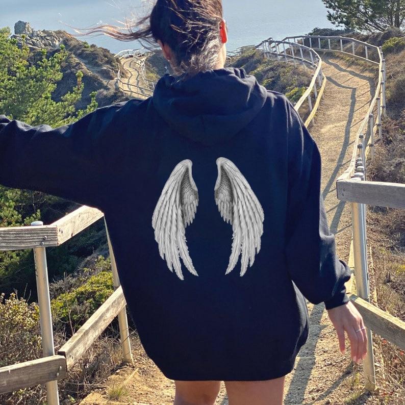 Women Wings Print Hoodies Harajuku Oversized Long Sleeve Hooded Jacket Female 2023 Autumn Hip Hop Punk Sweatshirt Top