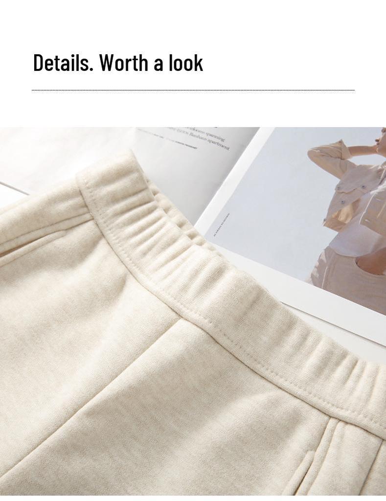 Women's Off-White Cashmere Wide-Leg Wool Pants - Autumn/Winter 2025, Cropped, Thickened, Loose Fit, Fleece-Lined, Straight-Leg Style.