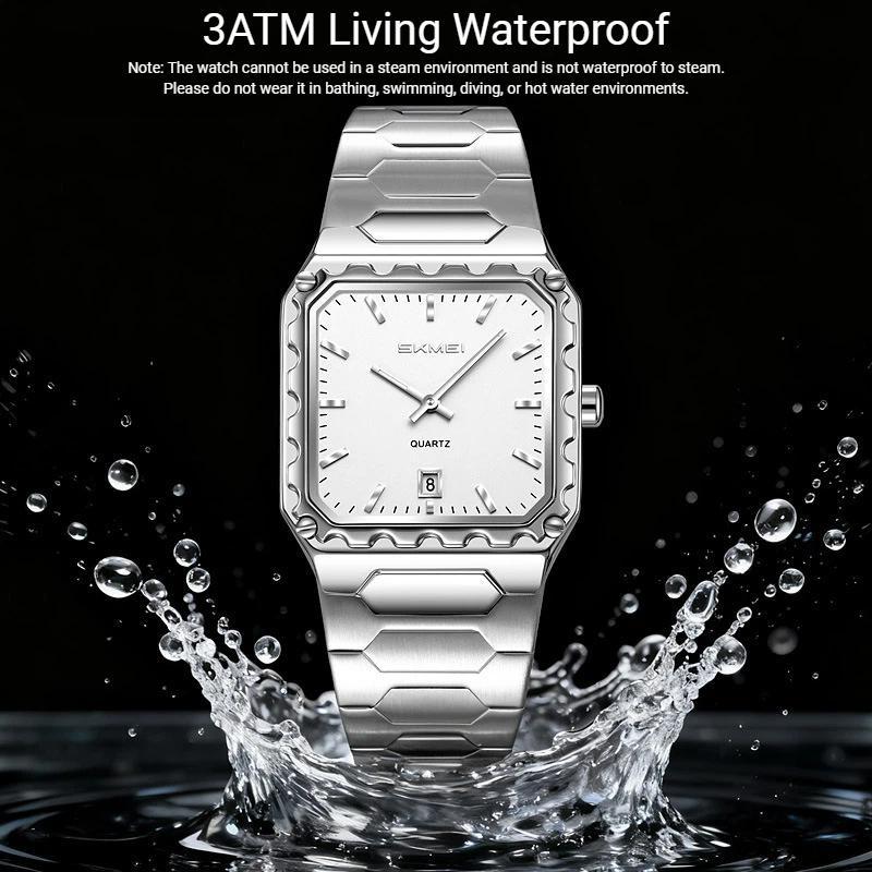 SKMEI Luxury New Simple Square Men's Quartz Watch for Men Stainless Steel Fashion Sports Waterproof Luminous Silver Wrist Watch