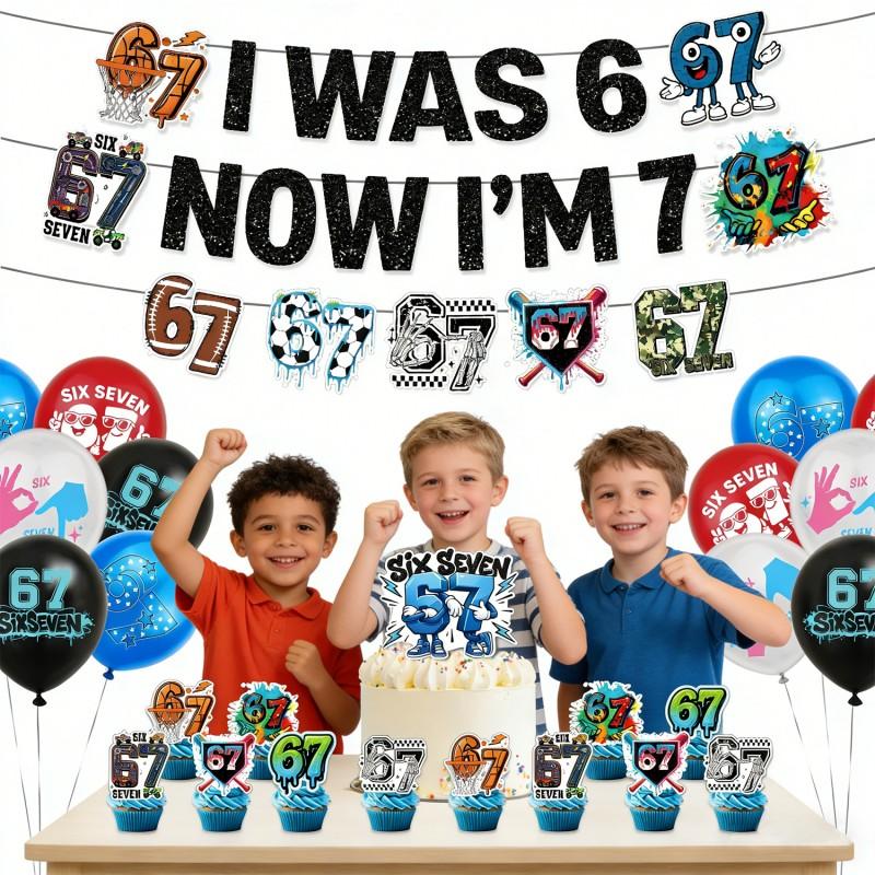 Decorațiune pentru a 67-a Zi de Naștere Șase Șapte Balon Zi de Naștere Topper Tort Steag Decorativ Ochelari de Zi de Naștere Steag de Tras Foaie de Duș pentru Bebeluși