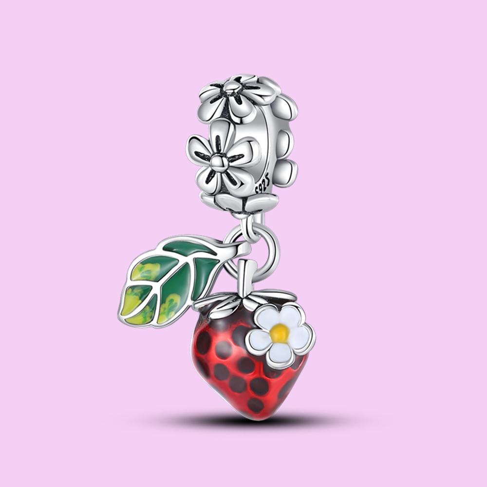 Pendant Charm Bead Copper Cute Strawberry Pendant Fit Original Bracelet For Jewelry Making Valentine'S Day Gift