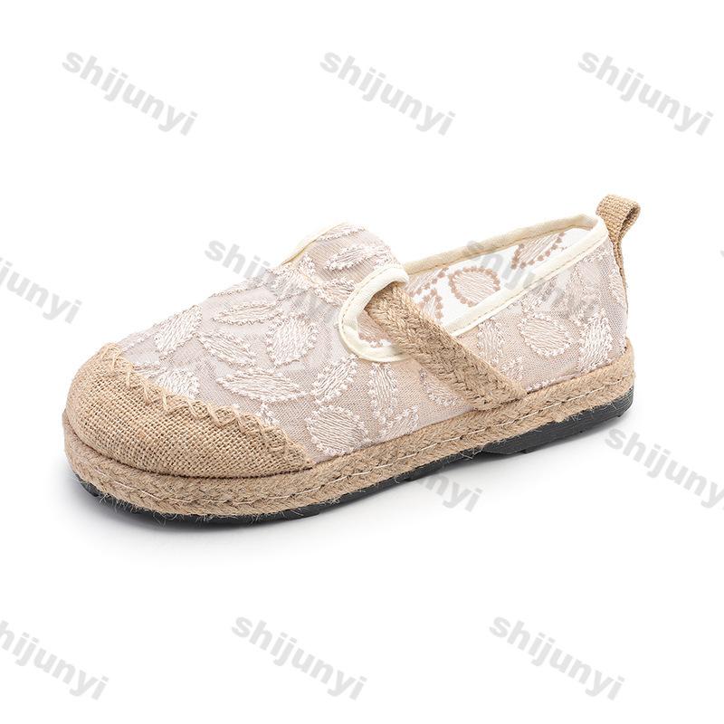Fashion Women's Flats 2025 Summer New Breathable Vintage Embroider Casual Shoes Fashion Lightweight Comfortable Soft Sole Half Slippers