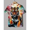 Camiseta Gráfica "Tigre" para Homens e Mulheres - Casual, Estilosa Estampa Animal 3D Manga Curta, Poliéster Streetwear|Estampa Animal Ousada|Tecido Elástico